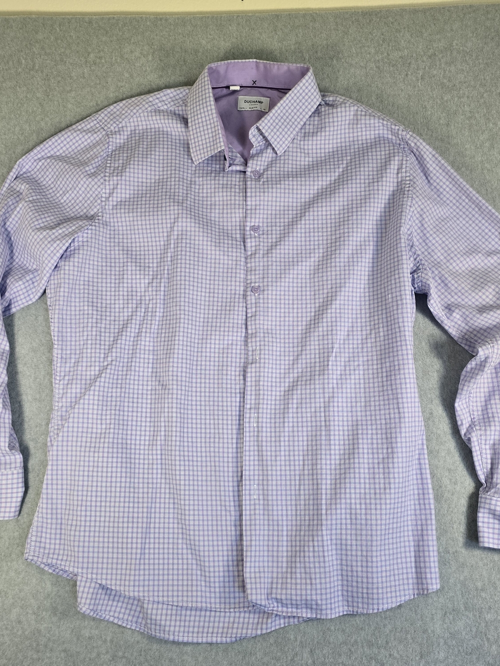 Duchamp London Men’s XL 17.5 Slim Fit Purple Check Long Sleeve Dress Shirt